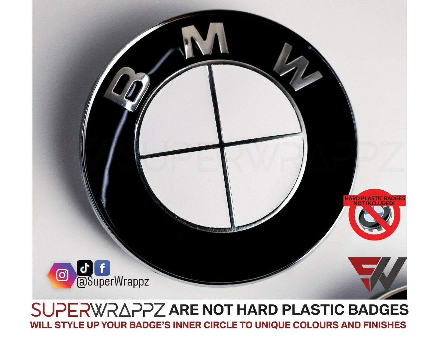 Half White Gloss V1 BMW Badge Overlay — Compatible with E/F Series | SuperWrappz