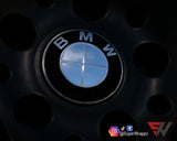 CHROME SILVER MIRROR Badge Emblem Overlay FOR BMW Sticker VINYL 4 QUADRANTS COVERED FITS YOUR BMW'S HOOD TRUNK RIMS STEERING WHEEL