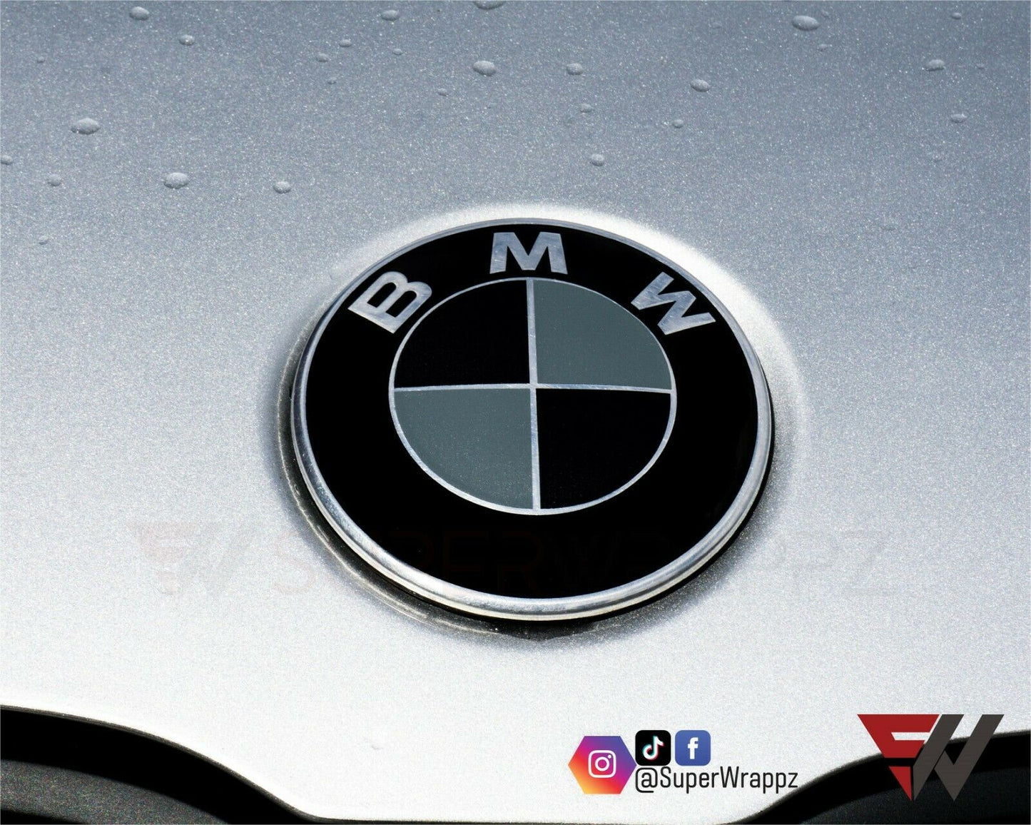 Black & Dark Grey Matte V1 BMW Badge Overlay — Compatible with E/F Series | SuperWrappz