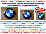 Black & Dark Grey Gloss Badge Emblem Overlay FOR BMW Sticker Vinyl 2 Quadrants covered in each colour FITS YOUR BMW'S Hood Trunk Rims Steering Wheel