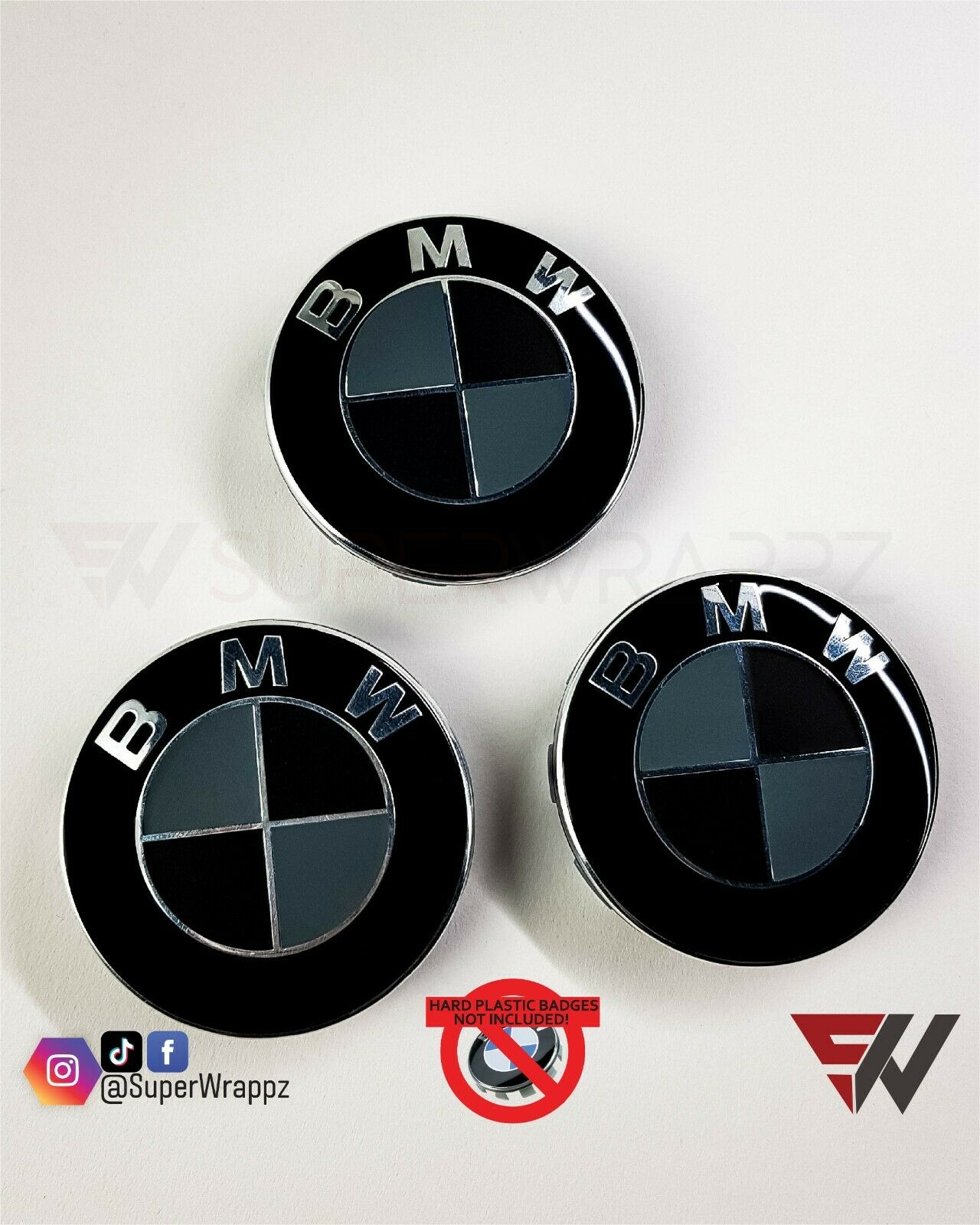 Black & Dark Grey Matte V1 BMW Badge Overlay — Compatible with E/F Series | SuperWrappz