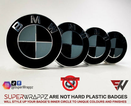 Black & Dark Grey Matte V1 BMW Badge Overlay — Compatible with E/F Series | SuperWrappz
