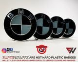 Black & Dark Grey MATTE Badge Emblem Overlay FOR BMW Sticker Vinyl 2 Quadrants covered in each colour FITS YOUR BMW'S Hood Trunk Rims Steering Wheel