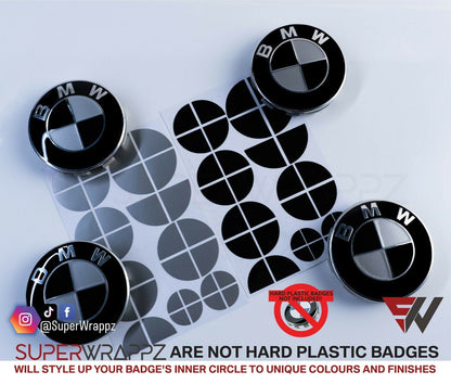 Black & Silver Gloss V1 BMW Badge Overlay — Compatible with E/F Series | SuperWrappz