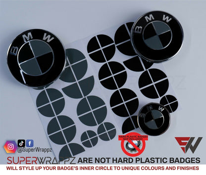 Black & Dark Grey Gloss V1 BMW Badge Overlay — Compatible with E/F Series | SuperWrappz