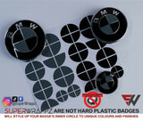 Black & Dark Grey Gloss Badge Emblem Overlay FOR BMW Sticker Vinyl 2 Quadrants covered in each colour FITS YOUR BMW'S Hood Trunk Rims Steering Wheel