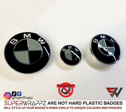 Black & Grey Gloss V1 BMW Badge Overlay — Compatible with E/F Series | SuperWrappz