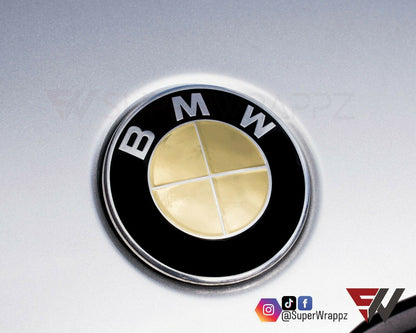 Chrome Gold V1 BMW Badge Overlay — Compatible with E/F Series | SuperWrappz