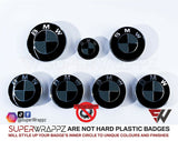 Black & Dark Grey Gloss Badge Emblem Overlay FOR BMW Sticker Vinyl 2 Quadrants covered in each colour FITS YOUR BMW'S Hood Trunk Rims Steering Wheel