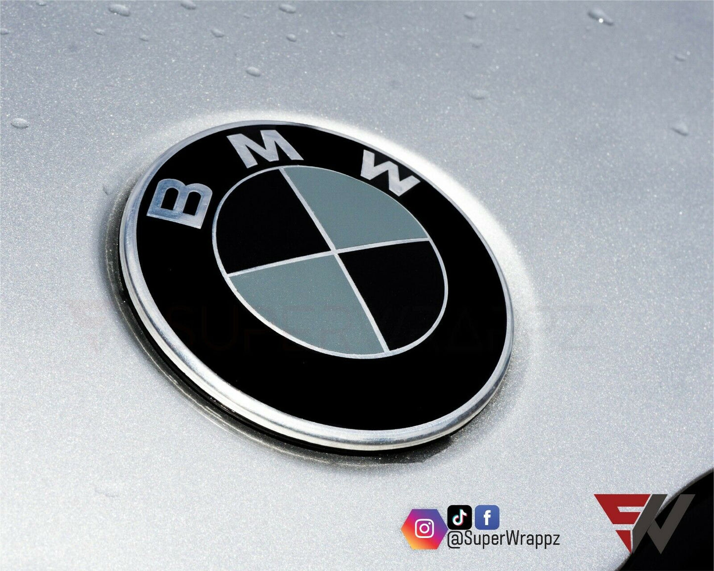 Black & Dark Grey Matte V1 BMW Badge Overlay — Compatible with E/F Series | SuperWrappz