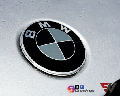 Black & Dark Grey Matte V1 BMW Badge Overlay — Compatible with E/F Series | SuperWrappz