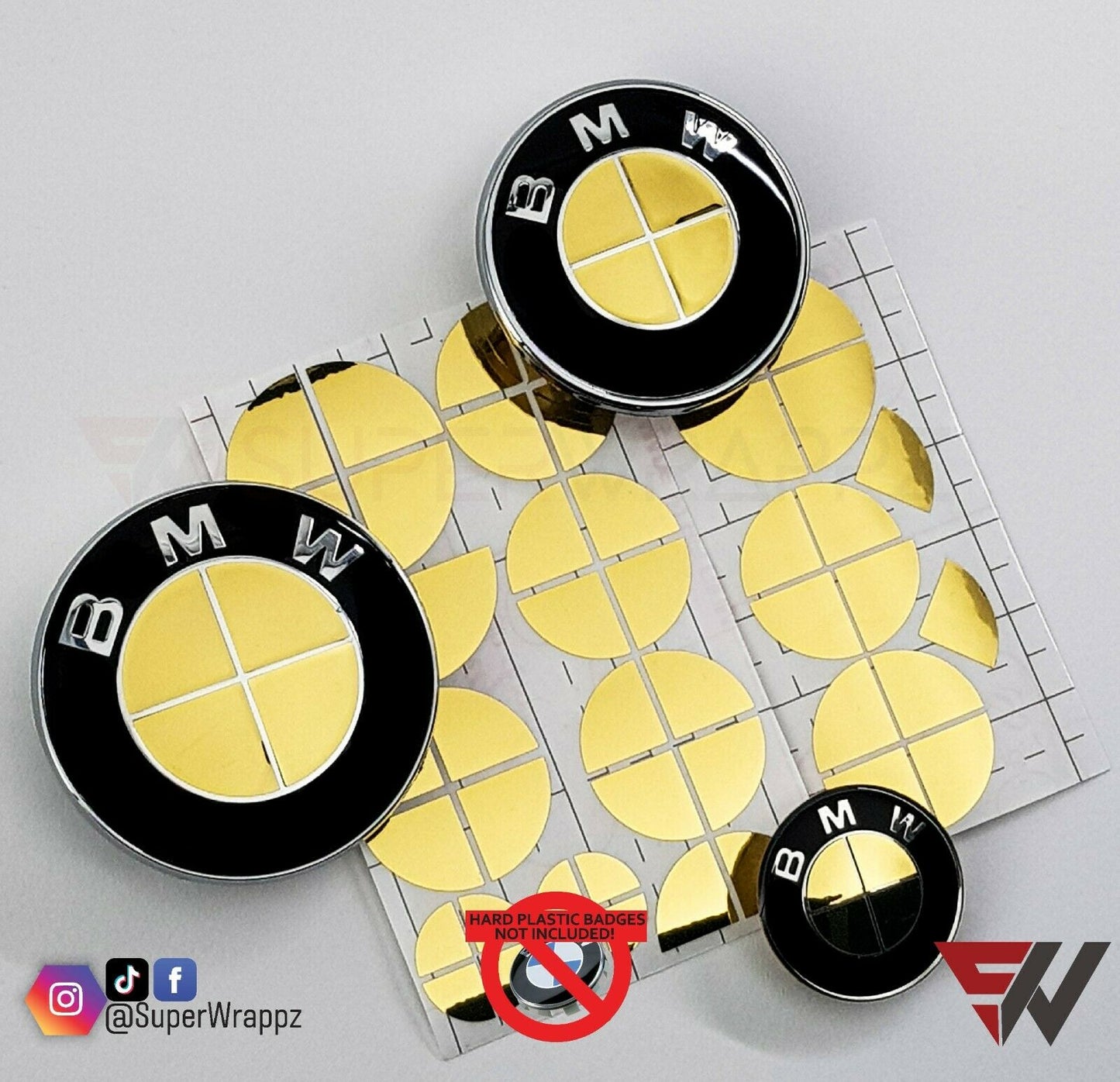 Chrome Gold V1 BMW Badge Overlay — Compatible with E/F Series | SuperWrappz