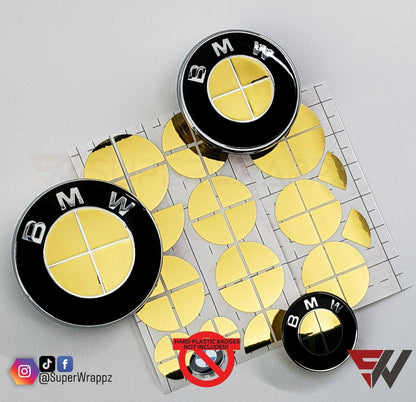 Chrome Gold V1 BMW Badge Overlay — Compatible with E/F Series | SuperWrappz