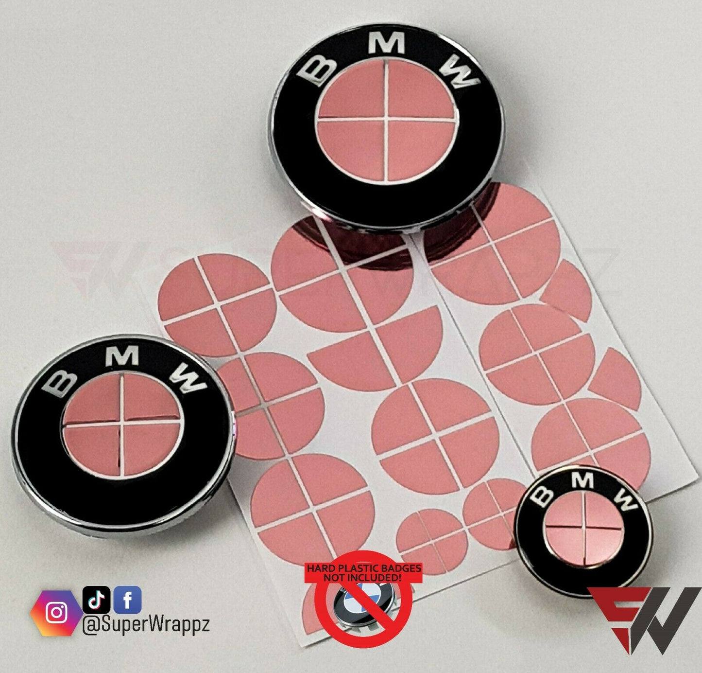 Chrome Rose Gold V1 BMW Badge Overlay — Compatible with E/F Series | SuperWrappz