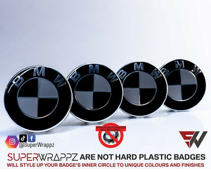 Black & Silver Gloss V1 BMW Badge Overlay — Compatible with E/F Series | SuperWrappz