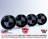 Black & Silver Gloss Badge Emblem Overlay FOR BMW Sticker Vinyl 2 Quadrants covered in each colour FITS YOUR BMW'S Hood Trunk Rims Steering Wheel