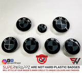 Black & Dark Grey MATTE Badge Emblem Overlay FOR BMW Sticker Vinyl 2 Quadrants covered in each colour FITS YOUR BMW'S Hood Trunk Rims Steering Wheel