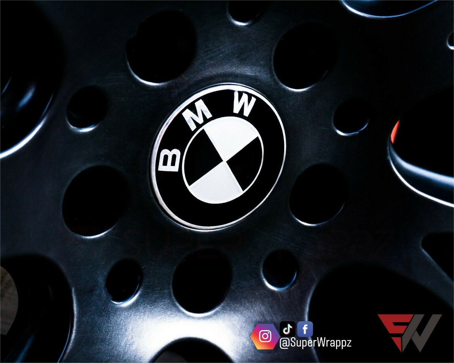 Black & Silver Gloss V1 BMW Badge Overlay — Compatible with E/F Series | SuperWrappz