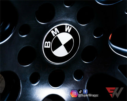 Black & Silver Gloss V1 BMW Badge Overlay — Compatible with E/F Series | SuperWrappz