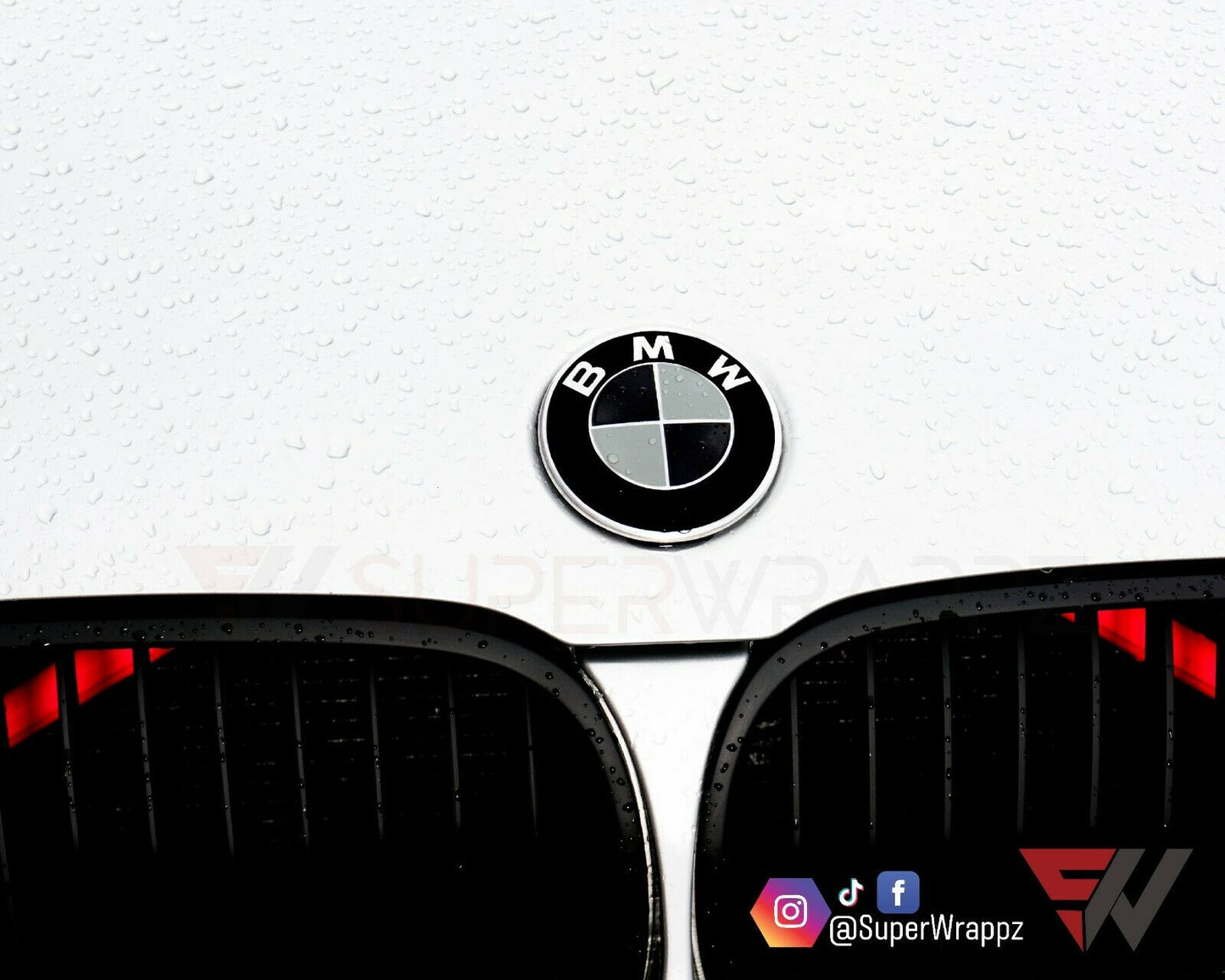 Black & Grey Gloss V1 BMW Badge Overlay — Compatible with E/F Series | SuperWrappz