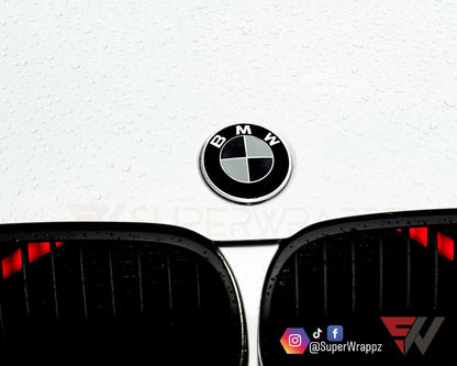 Black & Grey Gloss V1 BMW Badge Overlay — Compatible with E/F Series | SuperWrappz
