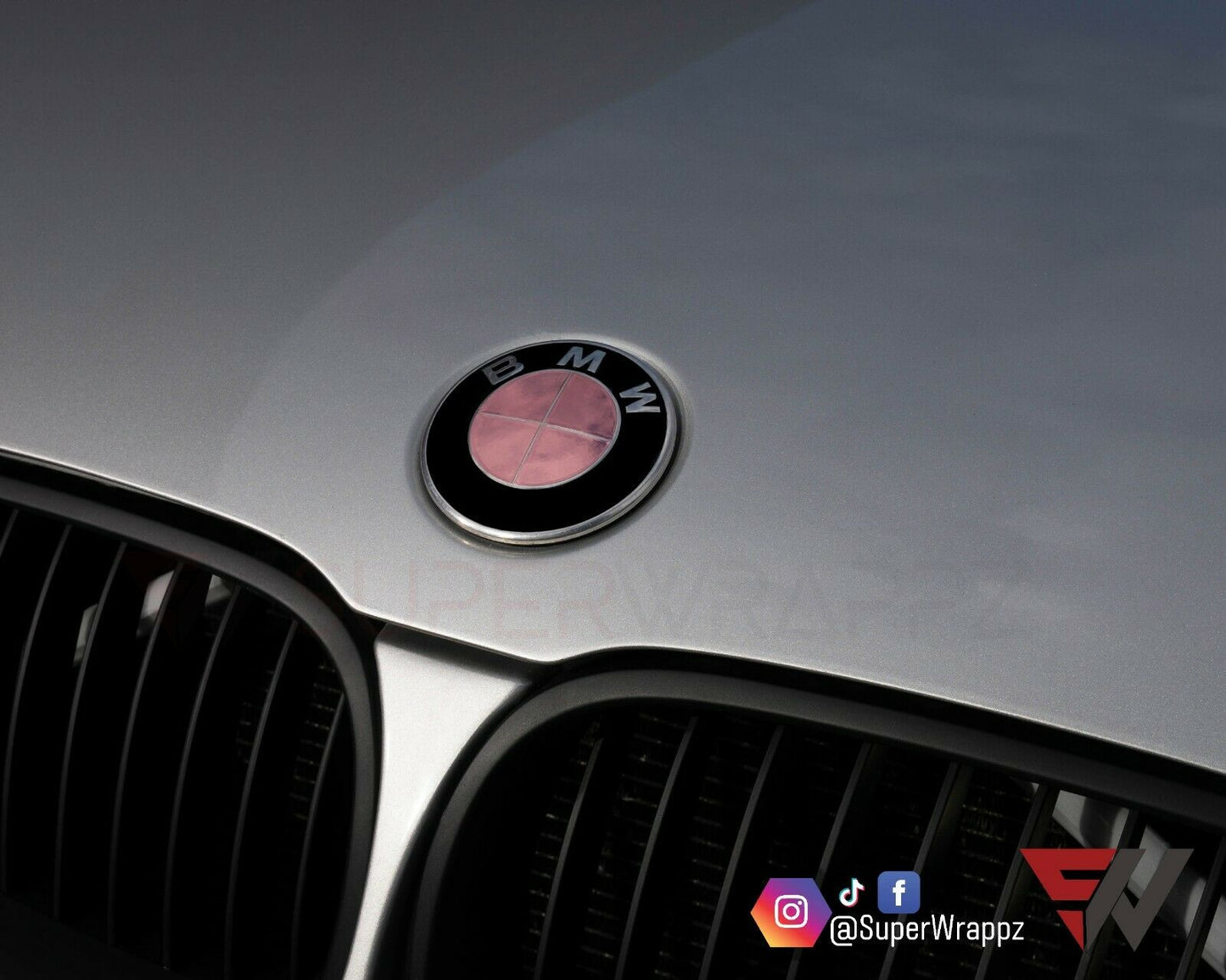 Chrome Rose Gold V1 BMW Badge Overlay — Compatible with E/F Series | SuperWrappz