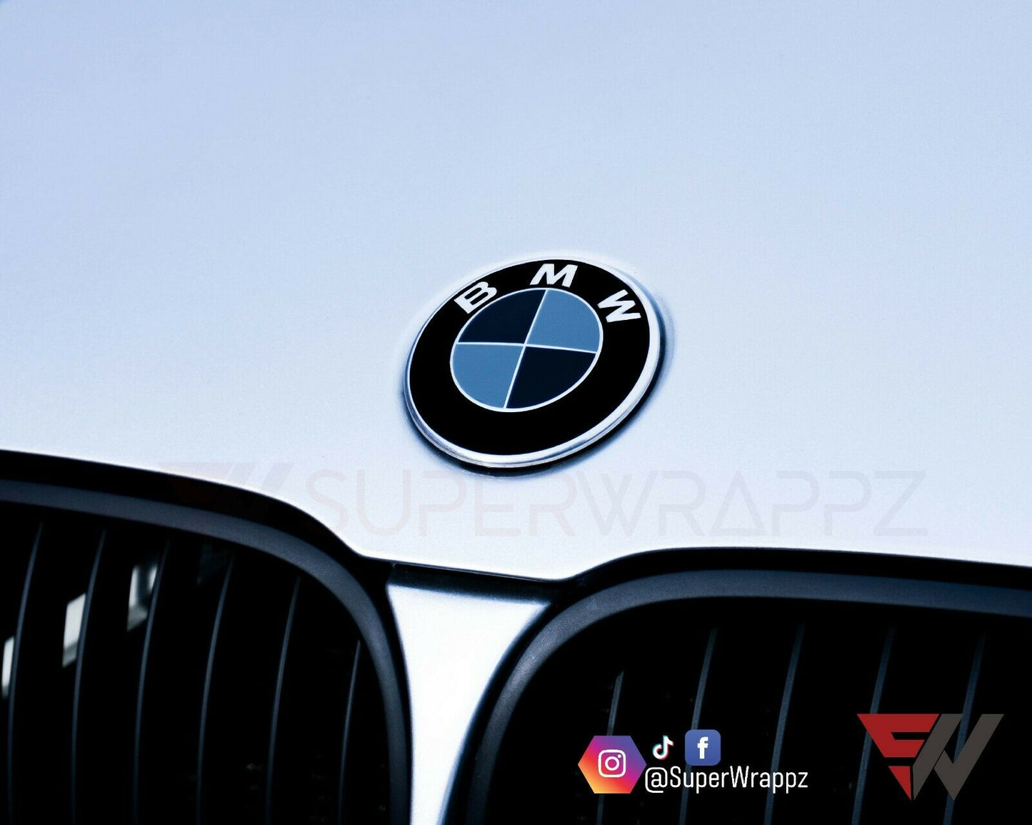 Black & Dark Grey Gloss V1 BMW Badge Overlay — Compatible with E/F Series | SuperWrappz