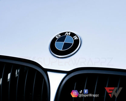 Black & Dark Grey Gloss V1 BMW Badge Overlay — Compatible with E/F Series | SuperWrappz