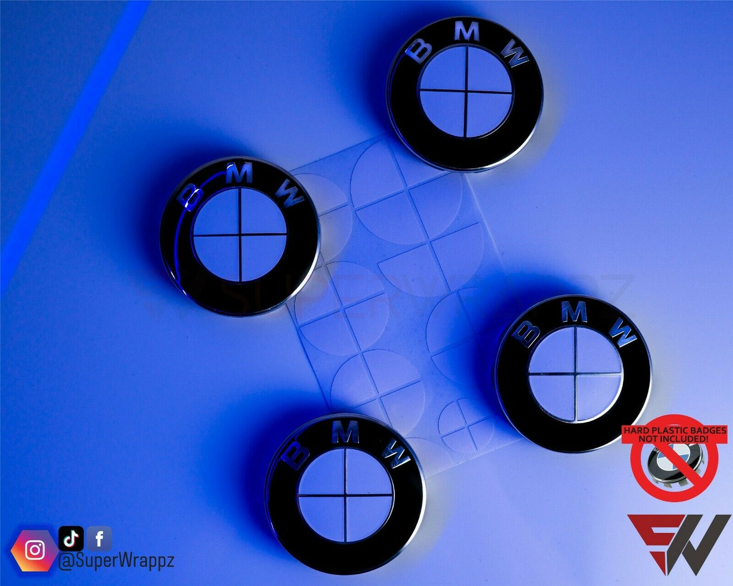 Half White Gloss V1 BMW Badge Overlay — Compatible with E/F Series | SuperWrappz