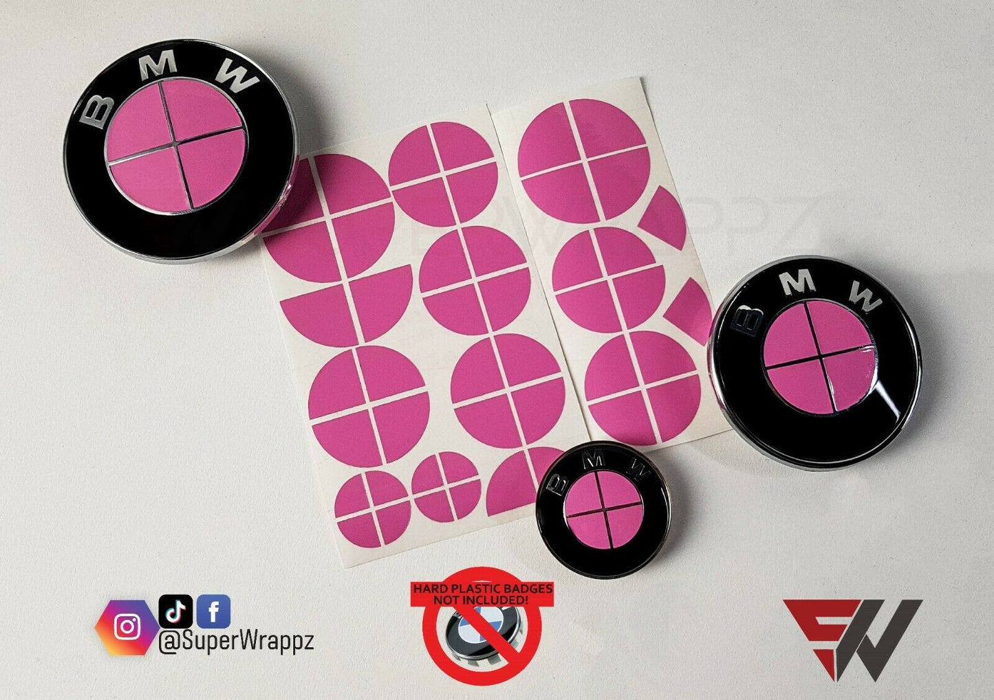 Full Pink Gloss V1 BMW Badge Overlay — Compatible with E/F Series | SuperWrappz