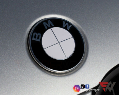 Half White Gloss V1 BMW Badge Overlay — Compatible with E/F Series | SuperWrappz