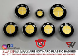CHROME GOLD Badge Emblem Overlay FOR BMW Sticker VINYL 4 QUADRANTS COVERED FITS YOUR BMW'S HOOD TRUNK RIMS STEERING WHEEL