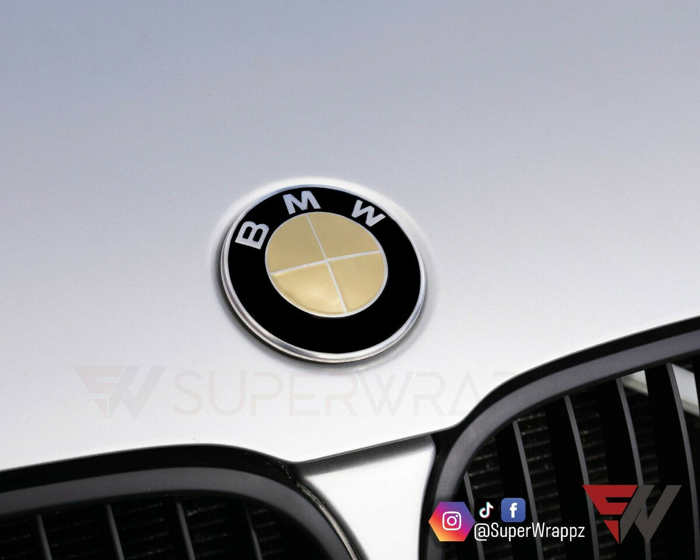 Chrome Gold V1 BMW Badge Overlay — Compatible with E/F Series | SuperWrappz
