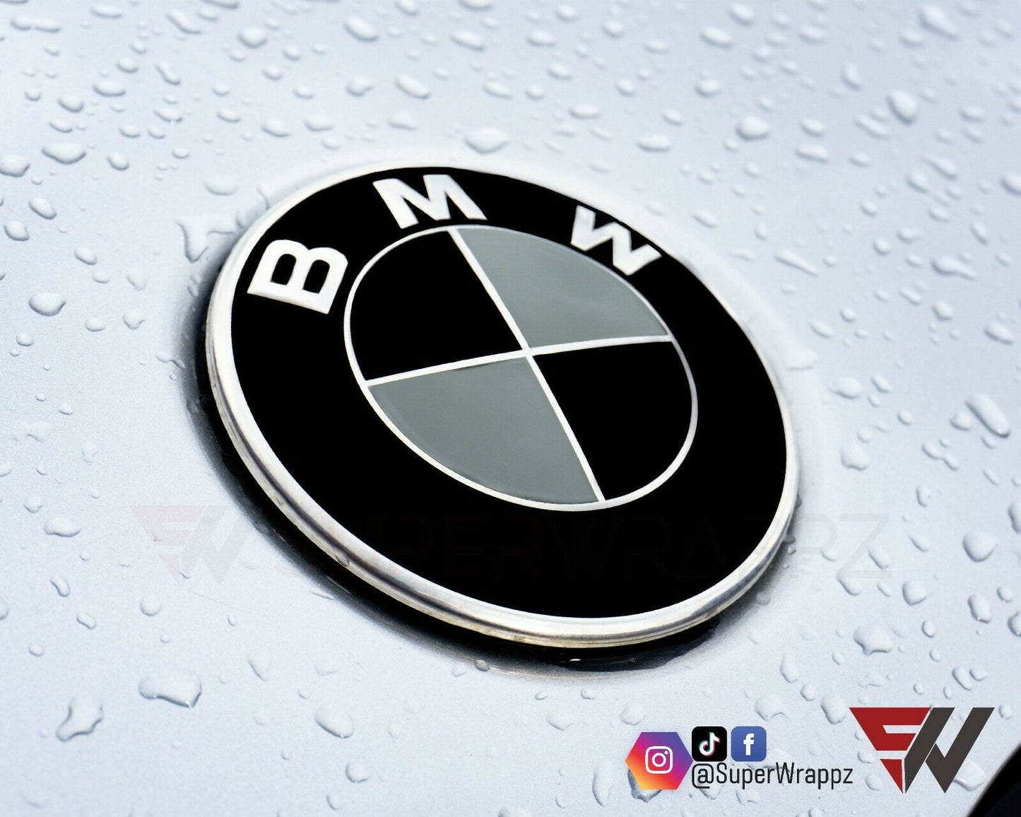 Black & Grey Gloss V1 BMW Badge Overlay — Compatible with E/F Series | SuperWrappz