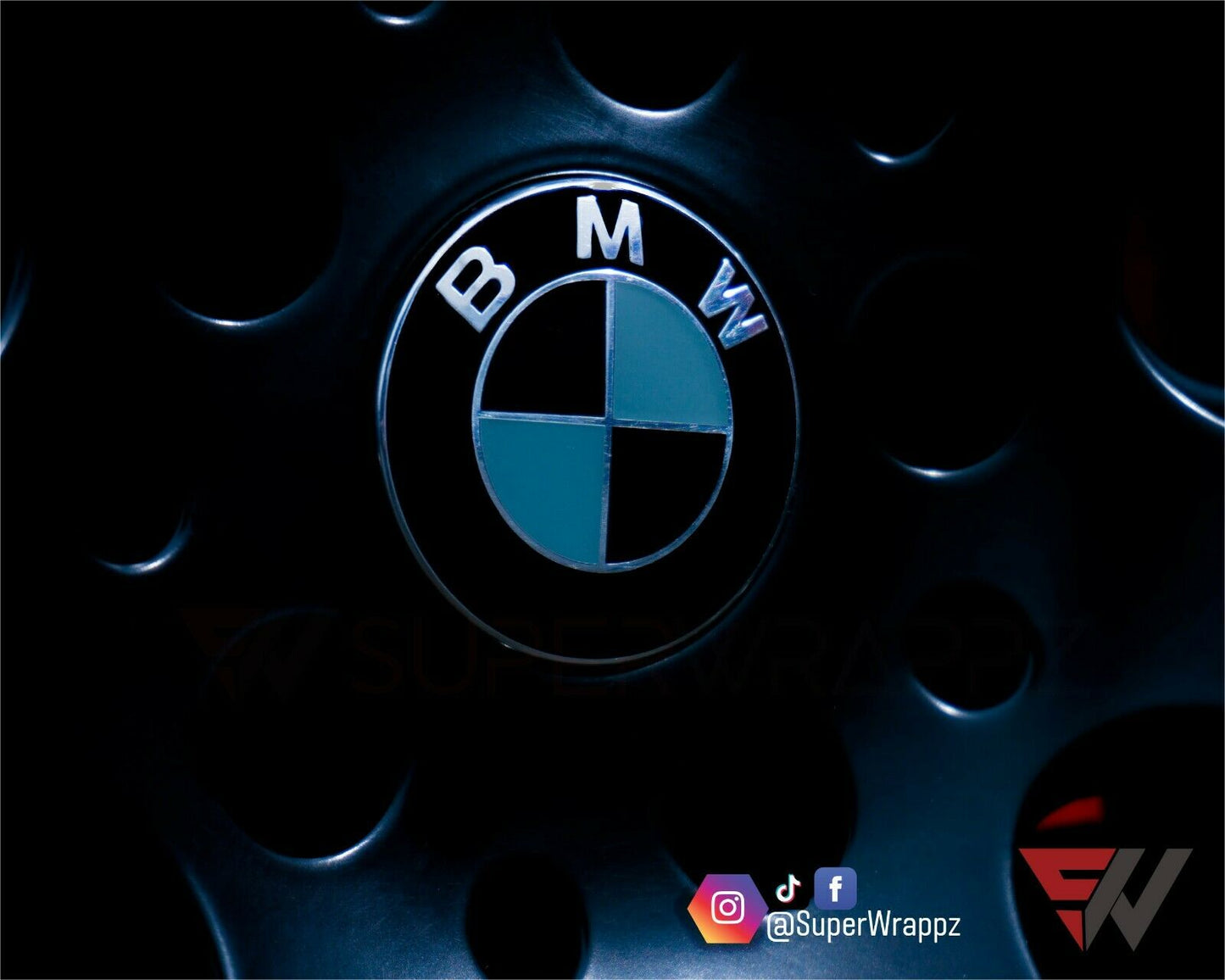 Black & Dark Grey Gloss V1 BMW Badge Overlay — Compatible with E/F Series | SuperWrappz