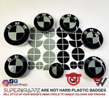 Black & Grey Gloss Badge Emblem Overlay FOR BMW Sticker Vinyl 2 Quadrants covered in each colour FITS YOUR BMW'S Hood Trunk Rims Steering Wheel
