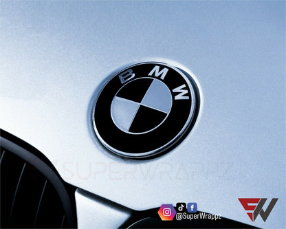 Black & Silver Gloss V1 BMW Badge Overlay — Compatible with E/F Series | SuperWrappz