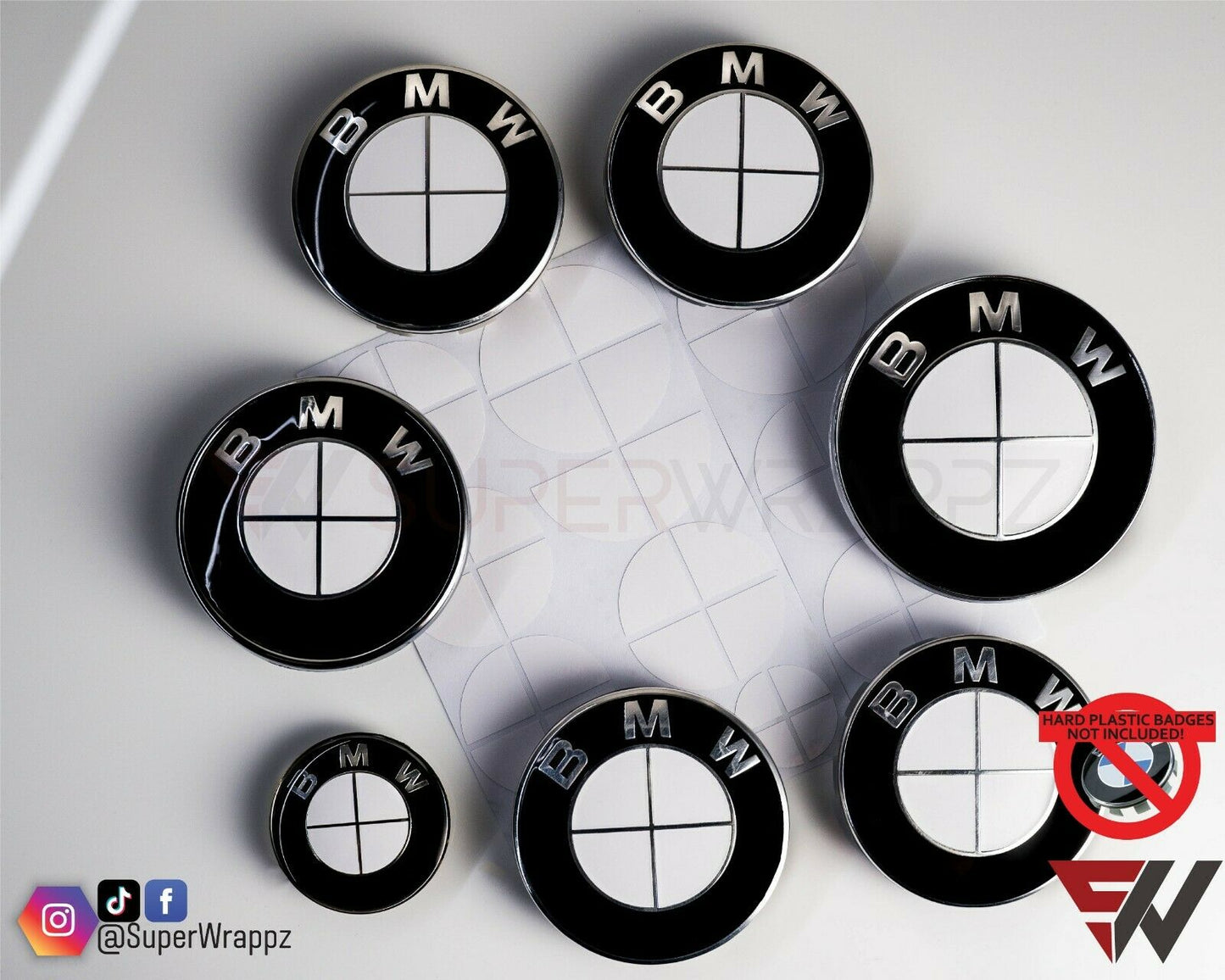 Full White Gloss V1 BMW Badge Overlay — Compatible with E/F Series | SuperWrappz