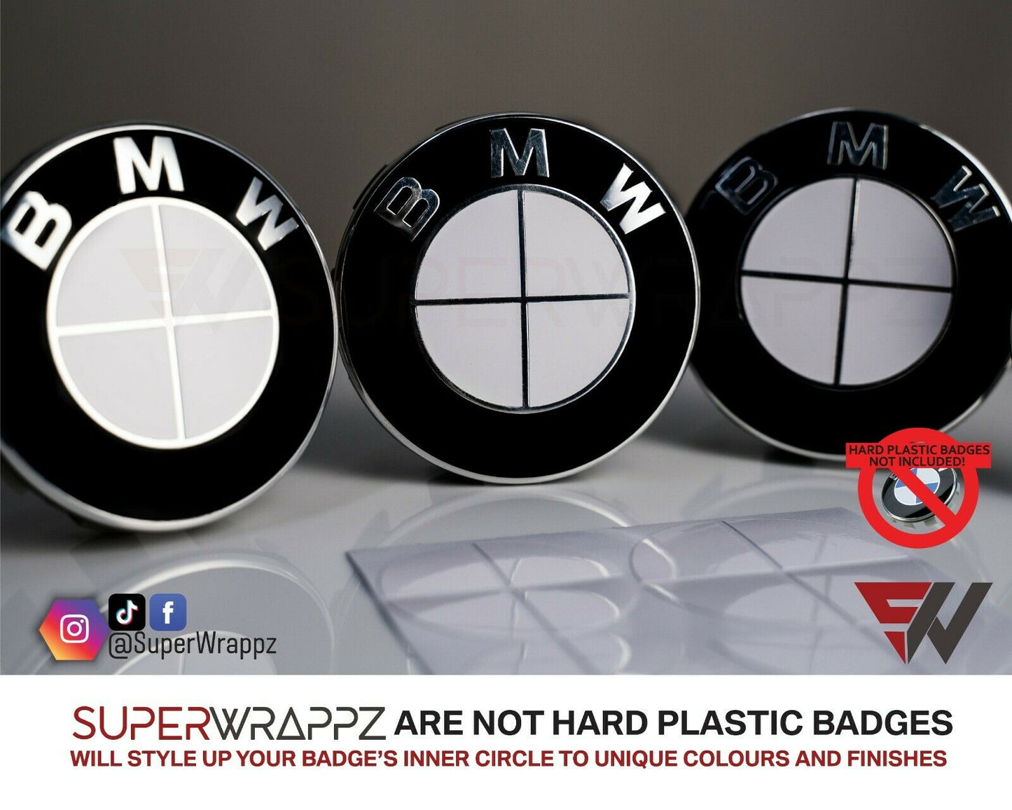Half White Gloss V1 BMW Badge Overlay — Compatible with E/F Series | SuperWrappz