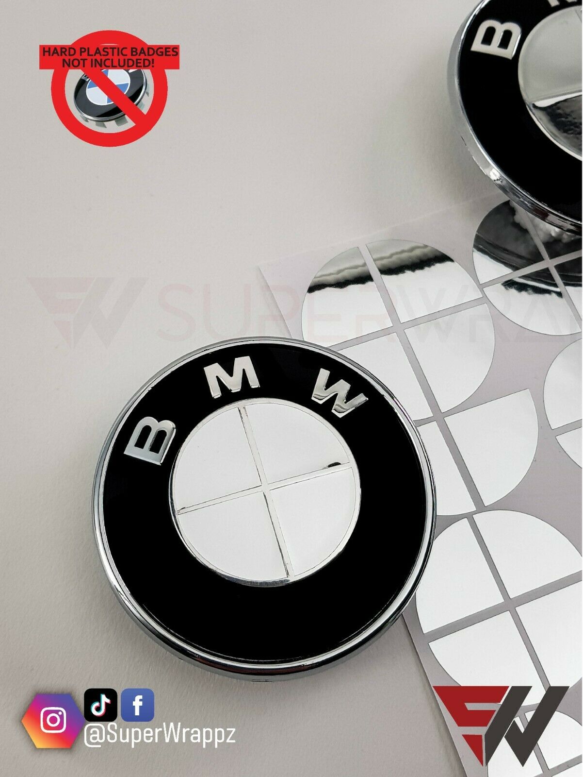 Chrome Silver Mirror V1 BMW Badge Overlay — Compatible with E/F Series | SuperWrappz