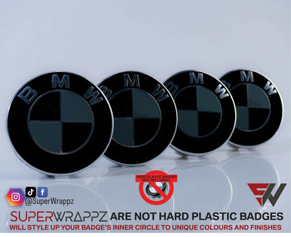Black & Dark Grey Gloss V1 BMW Badge Overlay — Compatible with E/F Series | SuperWrappz