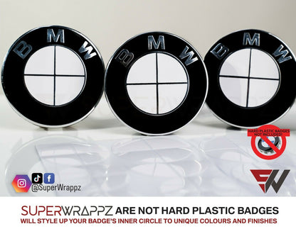 Full White Gloss V1 BMW Badge Overlay — Compatible with E/F Series | SuperWrappz