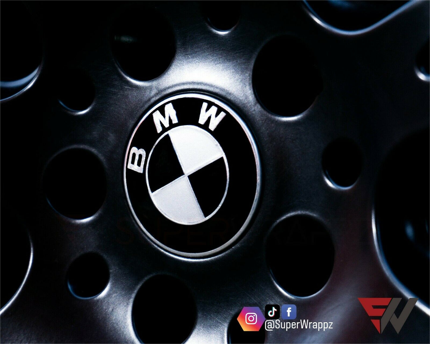 Black & Silver Gloss V1 BMW Badge Overlay — Compatible with E/F Series | SuperWrappz