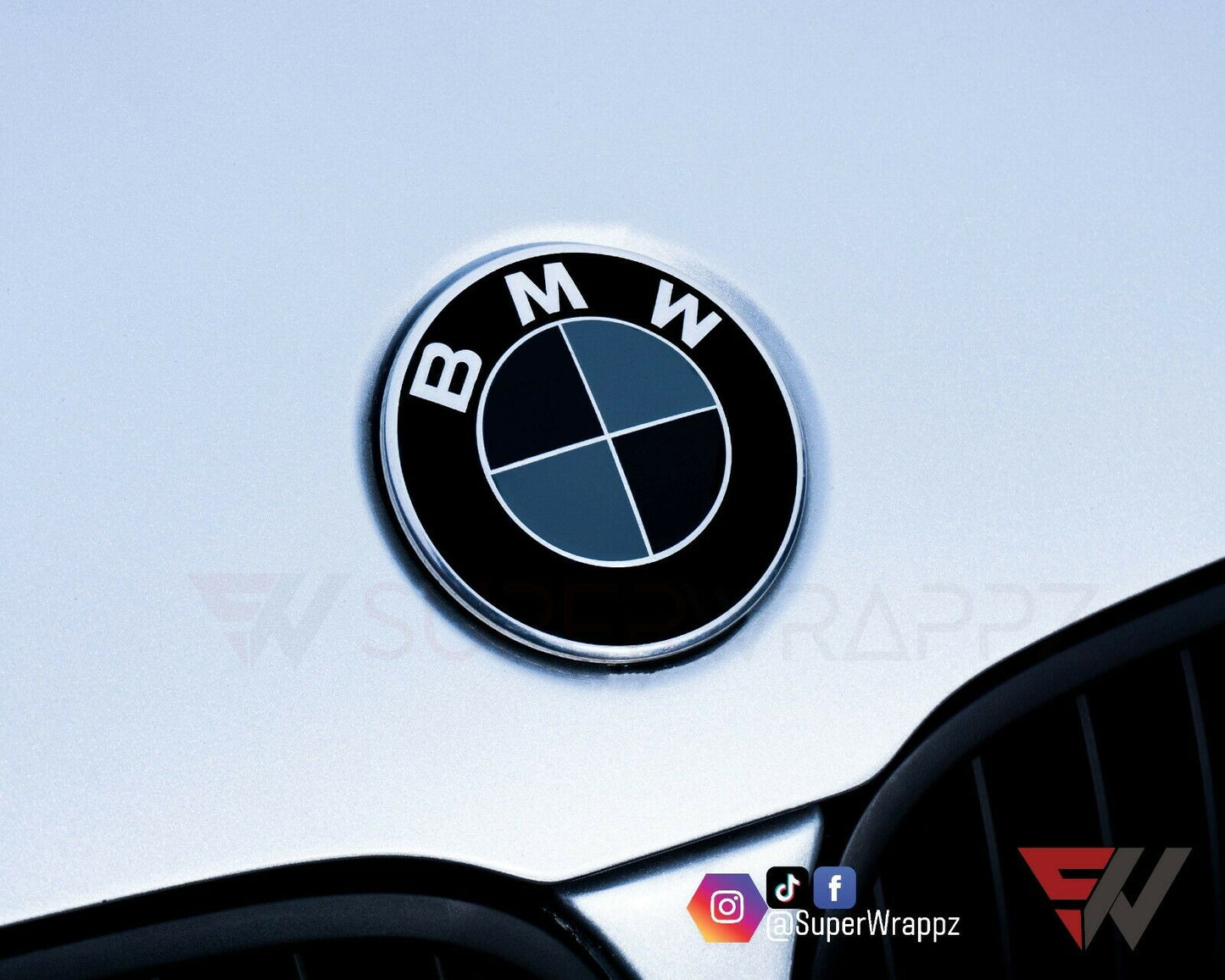 Black & Dark Grey Gloss V1 BMW Badge Overlay — Compatible with E/F Series | SuperWrappz