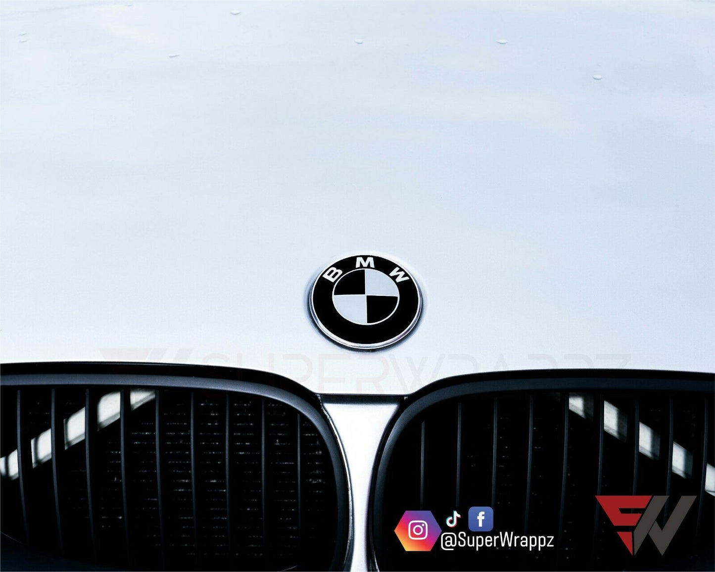 Black & Silver Gloss V1 BMW Badge Overlay — Compatible with E/F Series | SuperWrappz