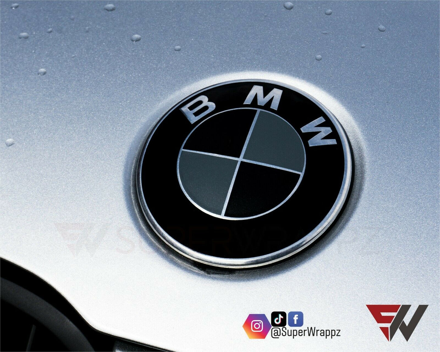 Black & Dark Grey Matte V1 BMW Badge Overlay — Compatible with E/F Series | SuperWrappz