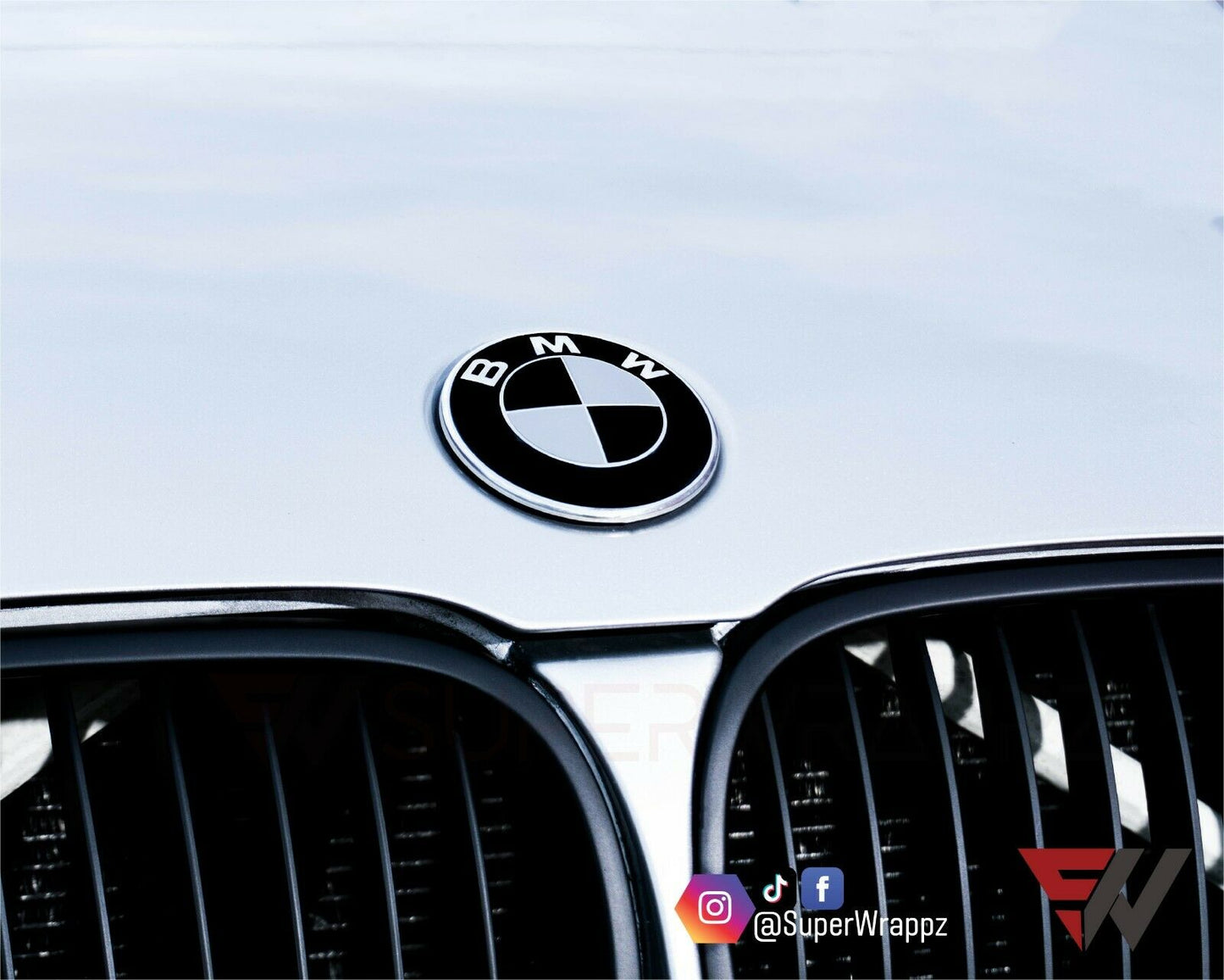 Black & Silver Gloss V1 BMW Badge Overlay — Compatible with E/F Series | SuperWrappz