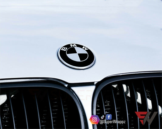 Black & Silver Gloss V1 BMW Badge Overlay — Compatible with E/F Series | SuperWrappz