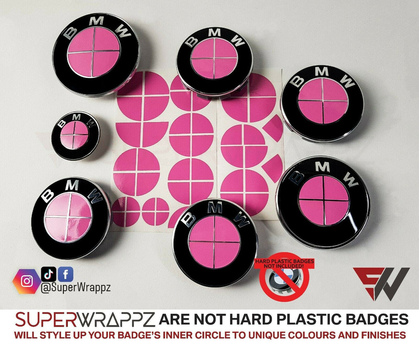 Full Pink Gloss V1 BMW Badge Overlay — Compatible with E/F Series | SuperWrappz