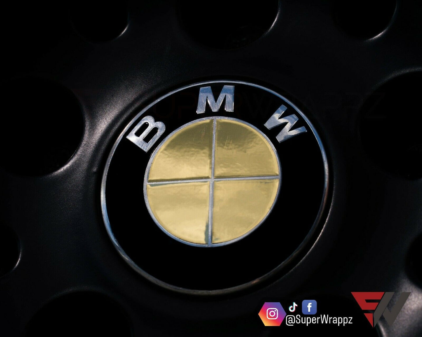 Chrome Gold V1 BMW Badge Overlay — Compatible with E/F Series | SuperWrappz